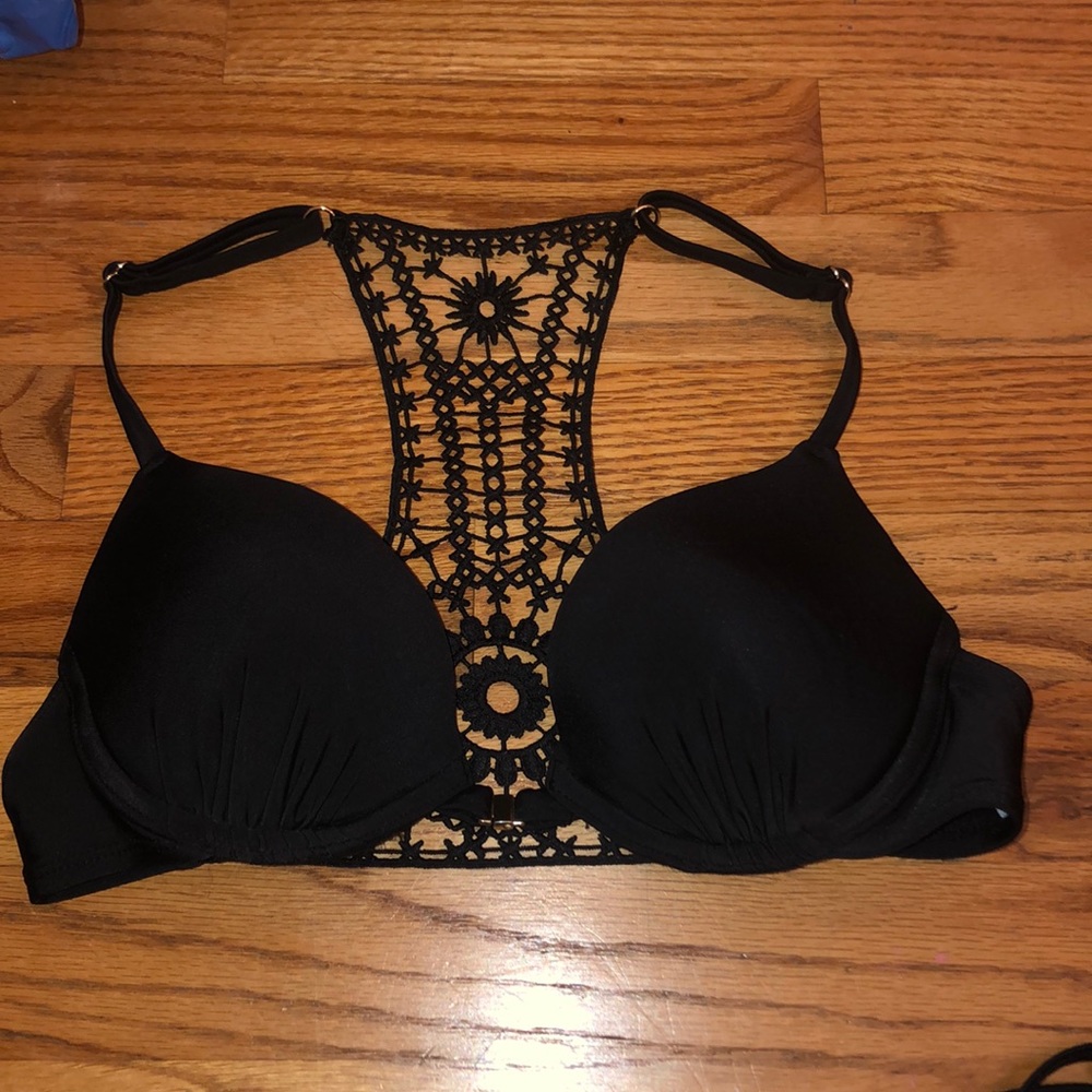 Black Crochet Push Up Bikini Top